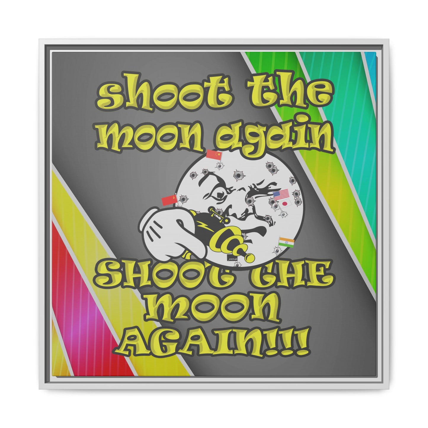 shoot the moon again - framed canvas art (rainbow split)