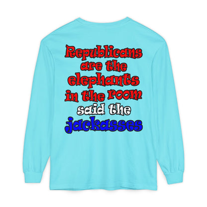 donkeys and elephants - Unisex Garment-dyed Long Sleeve T-Shirt