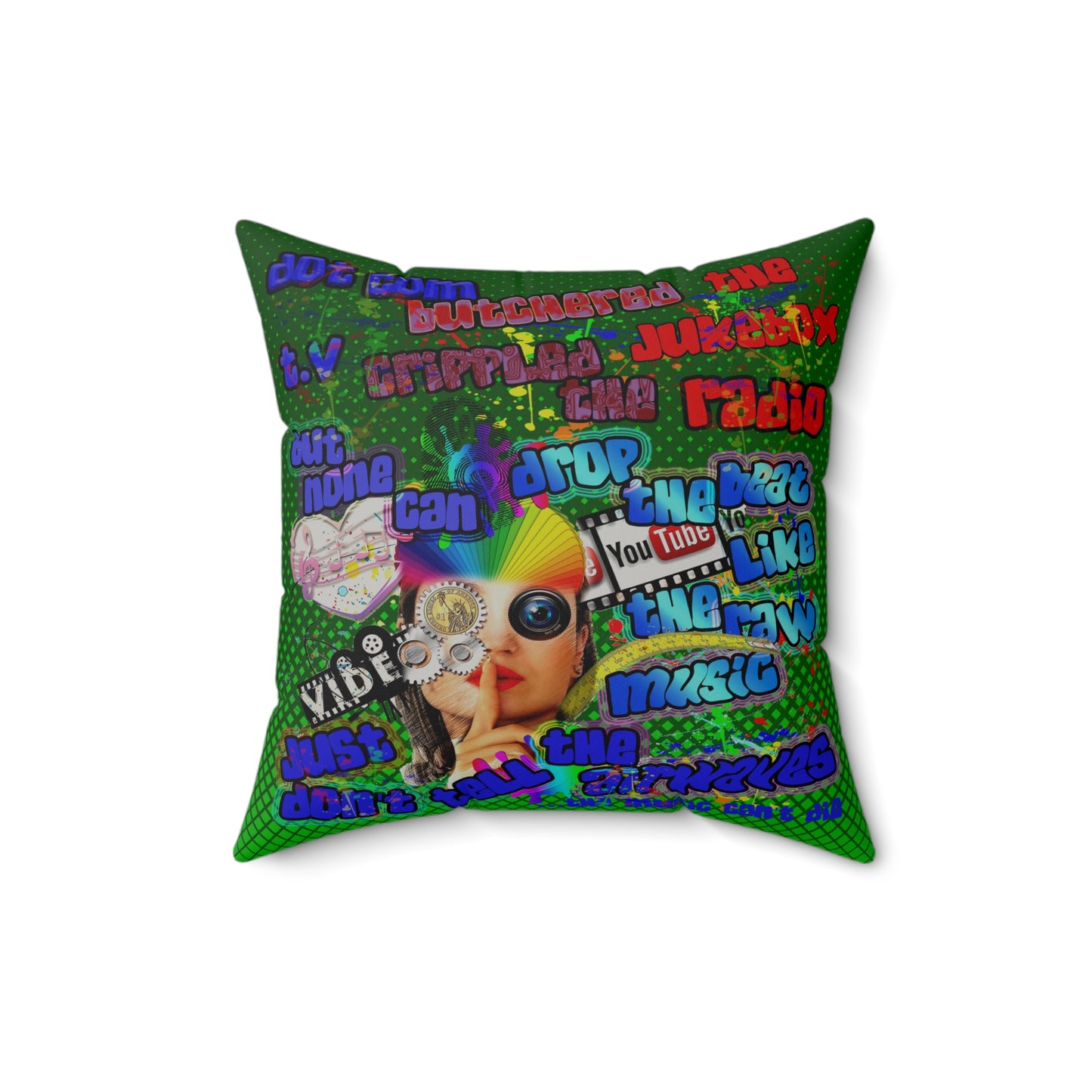drop the beat - Faux Suede Square Pillow - (logo green)