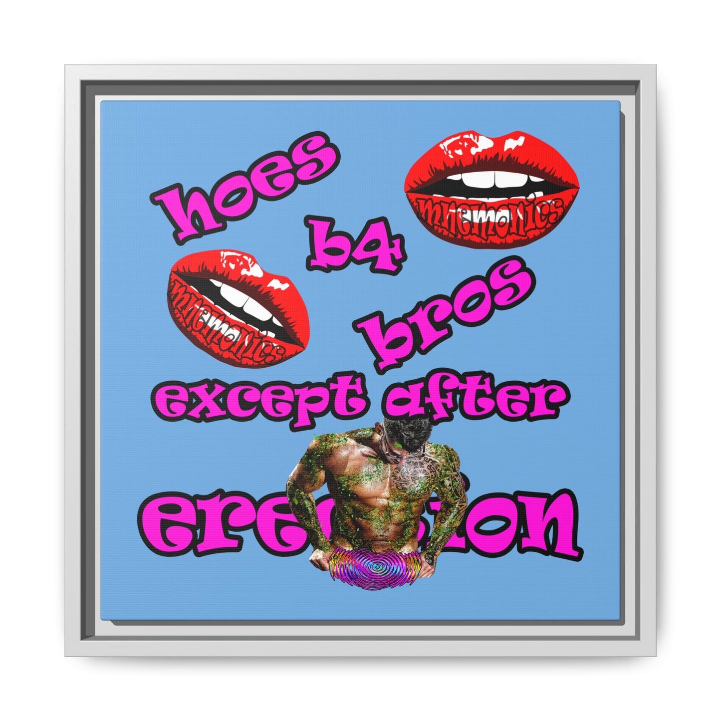 hoes b4 bros - framed canvas art (light blue)