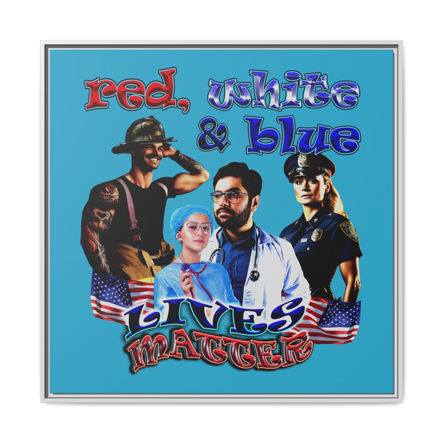 rw&b lives matter - framed canvas art (turquoise)