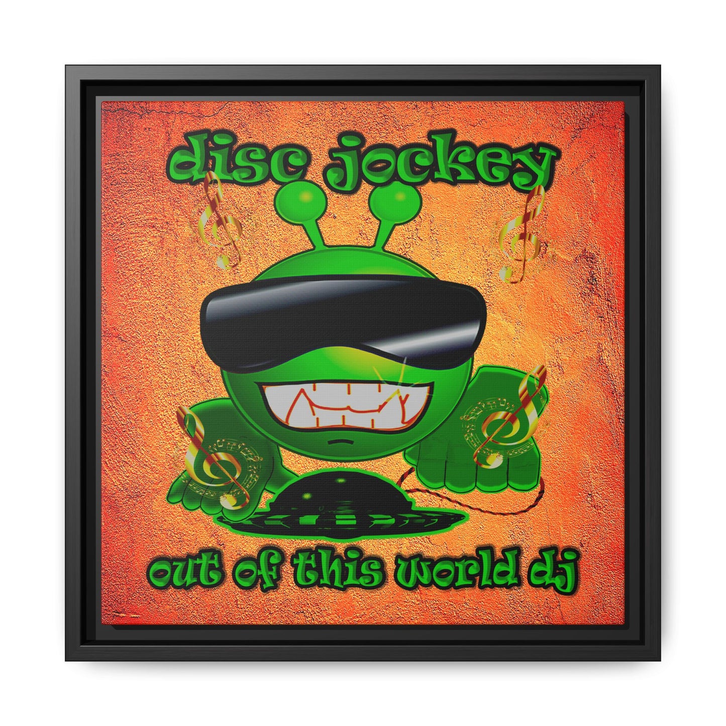disc jockey - framed canvas art (burnt orange)