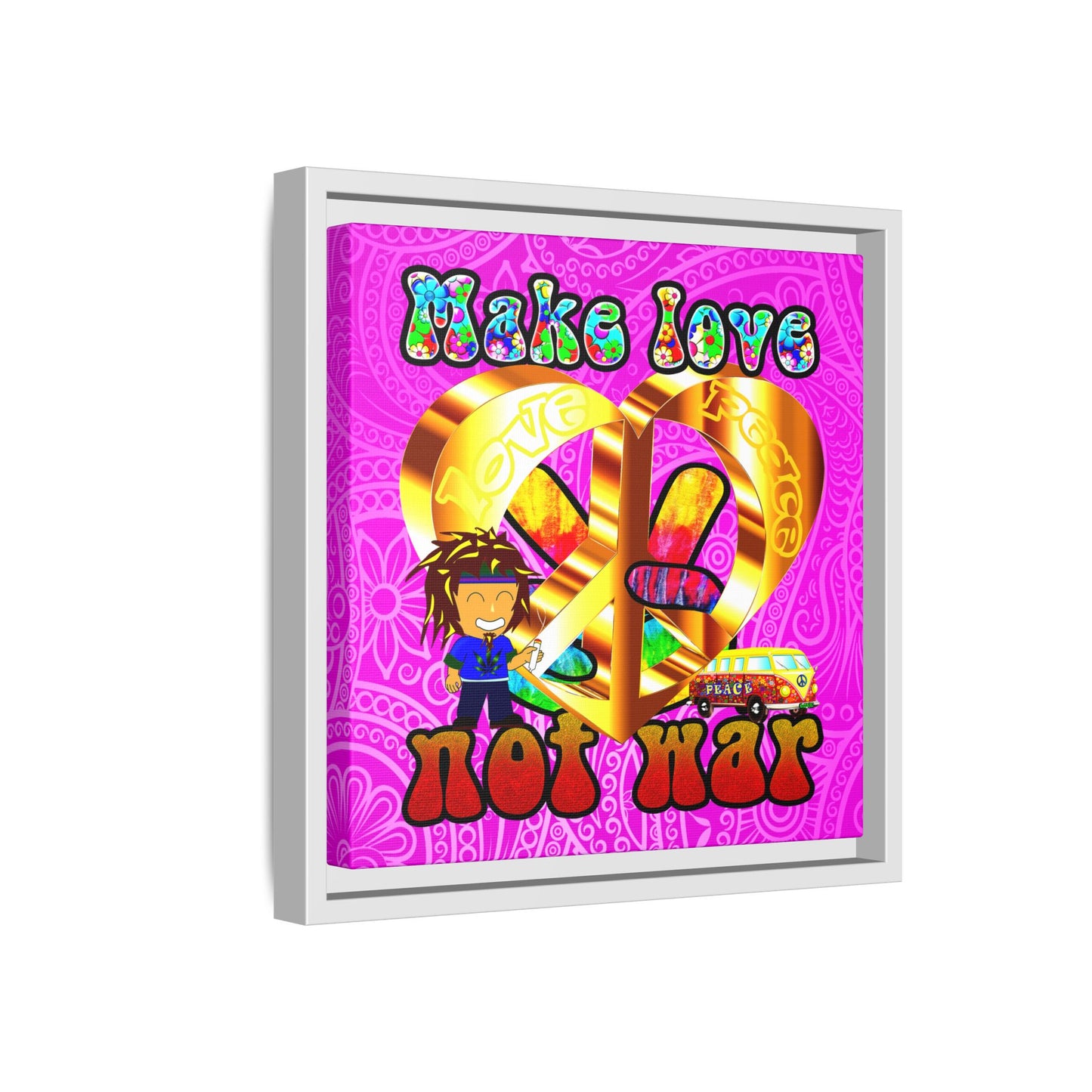 love peace - framed canvas art (pink swirl)