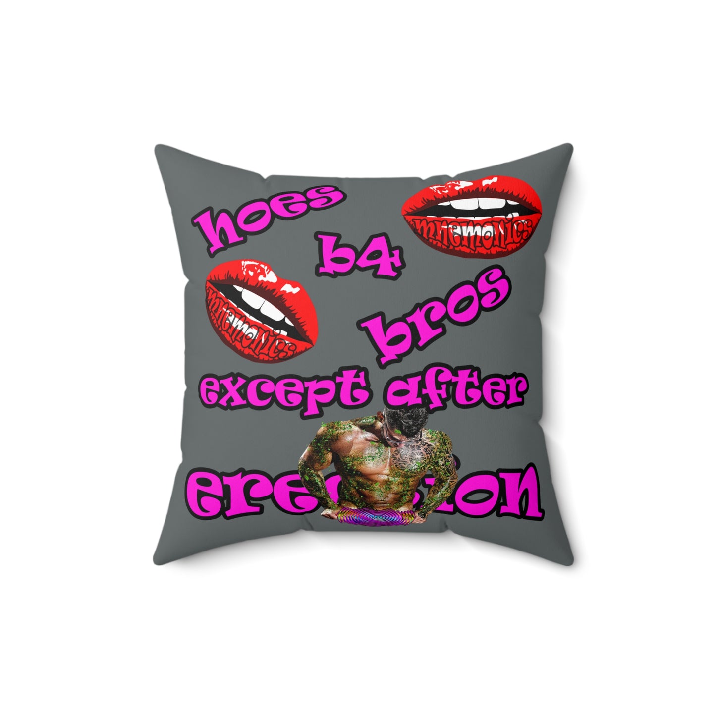 hoes b4 bros - Spun Polyester Square Pillow - (dark grey)
