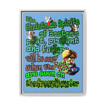 christmas spirits of boston - framed canvas art (light blue)