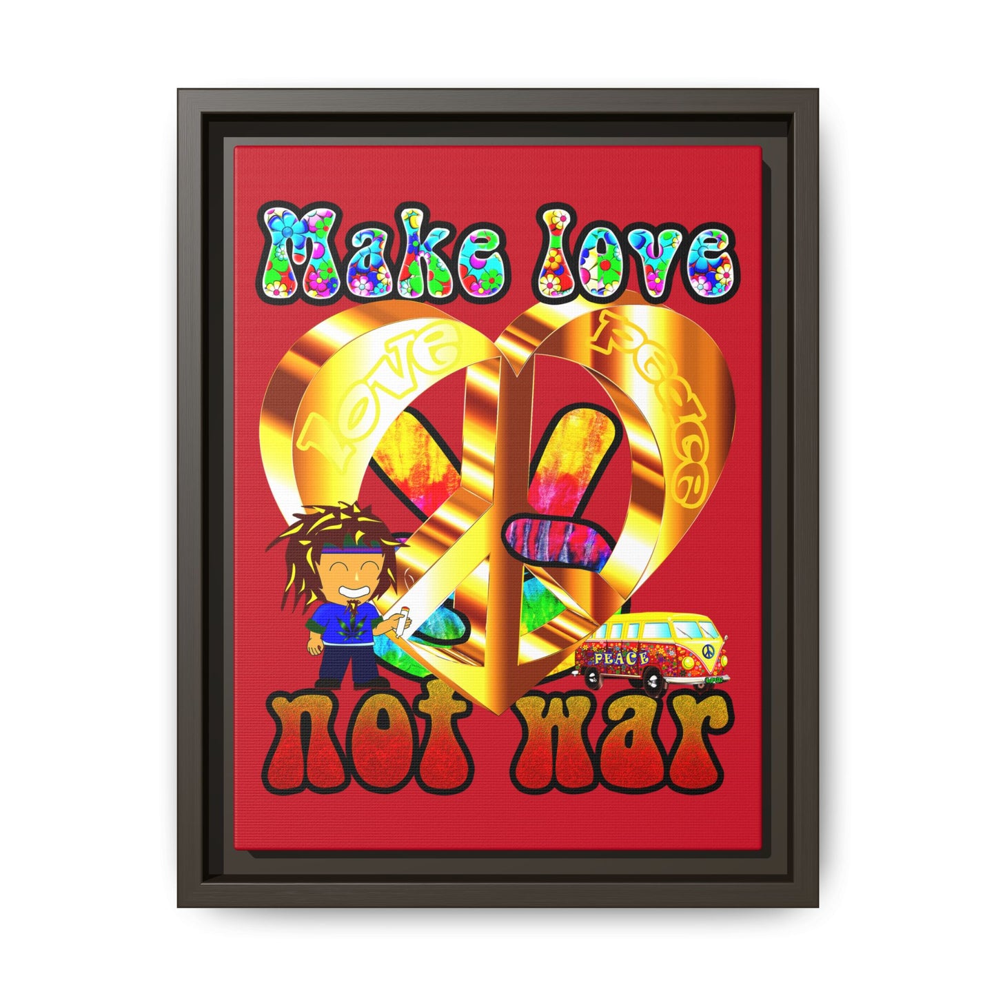 love peace - framed canvas art (dark red)