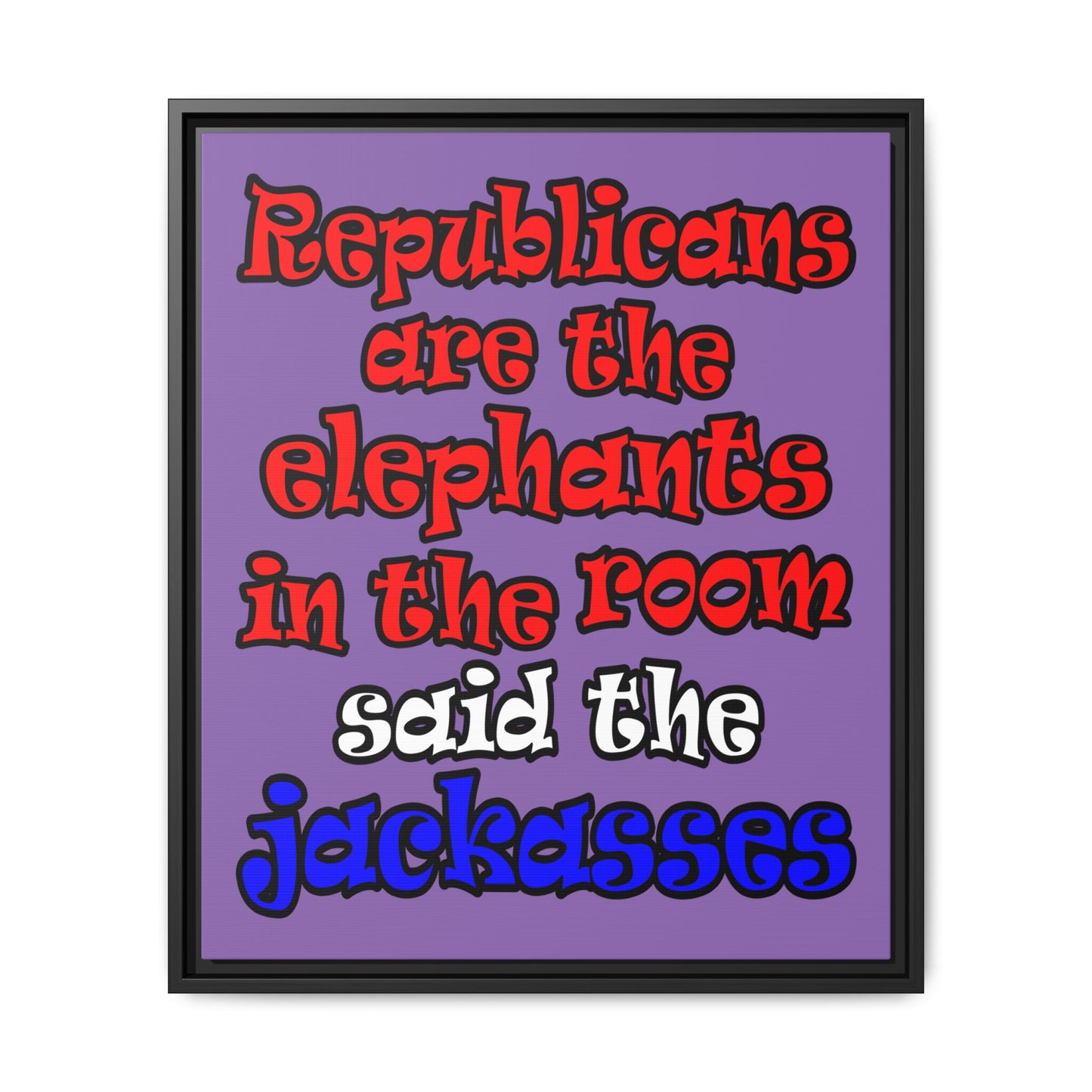 donkeys and elephants - framed canvas art (light purple)
