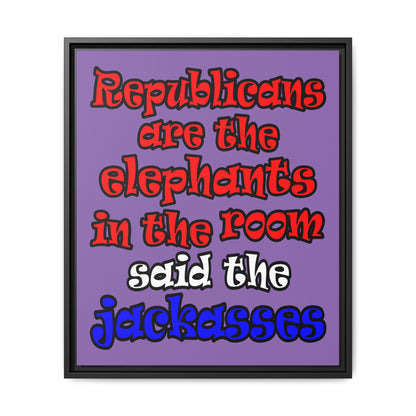 donkeys and elephants - framed canvas art (light purple)