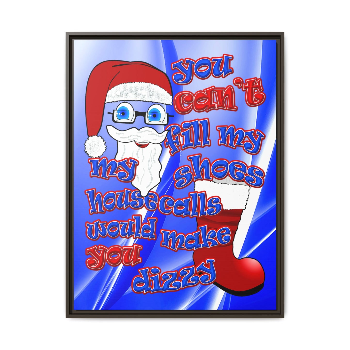 santa's shoes - framed canvas art (blue-white wave)