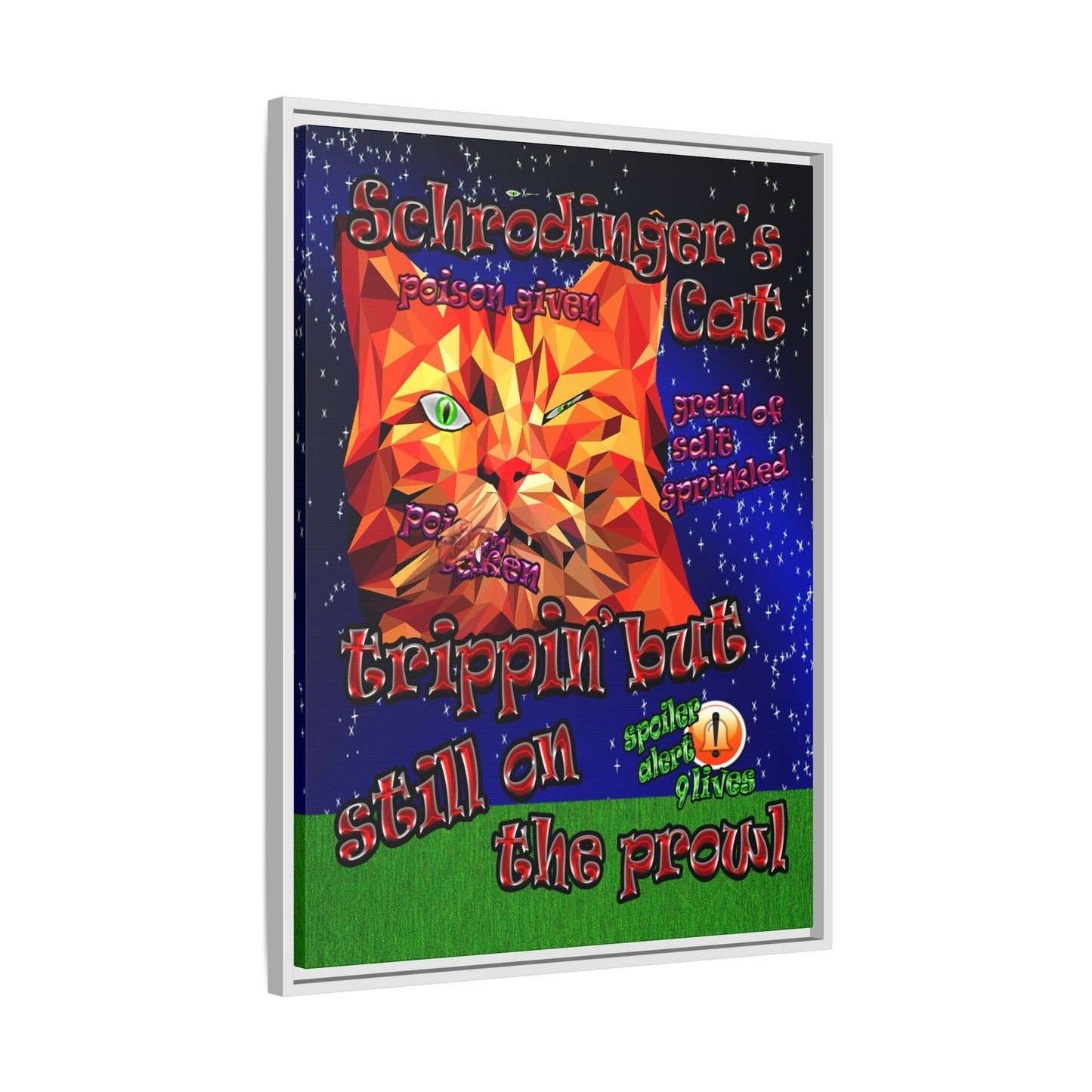 schrodinger's cat - framed canvas art ('snoops' background)