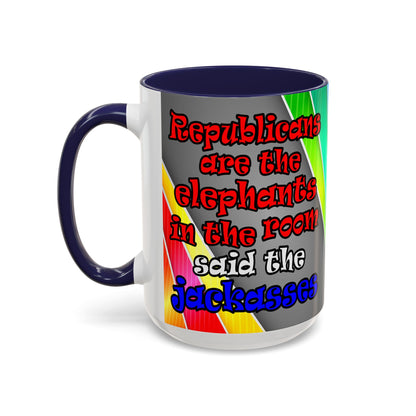 donkeys and elephants - Accent Mug (rainbow split)