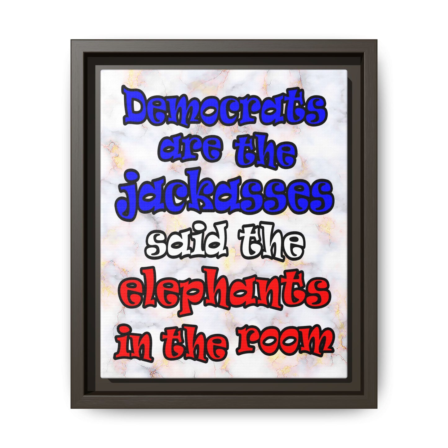 donkeys and elephants - framed canvas art (white marble)