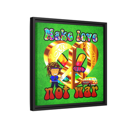 love peace - framed canvas art (green turf)