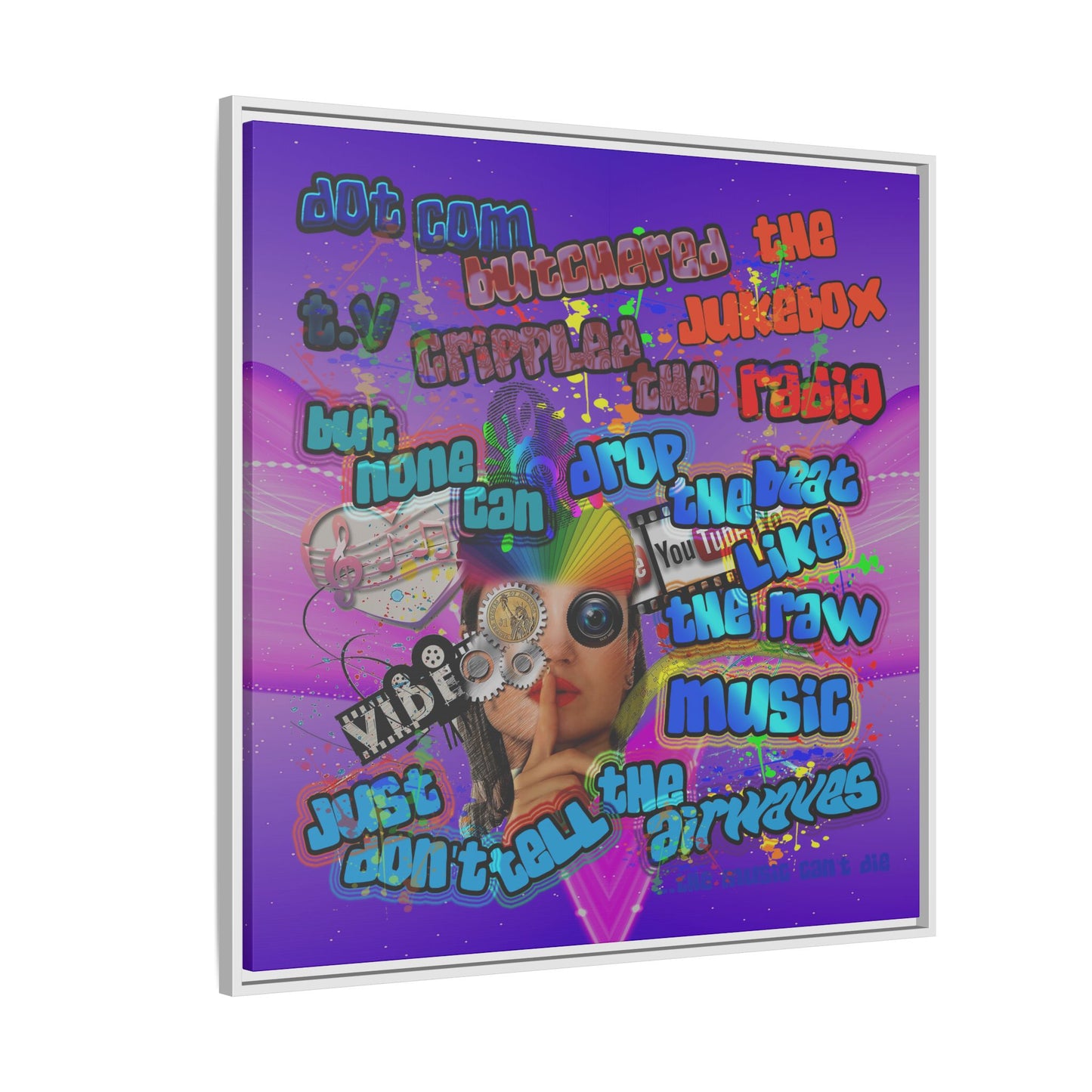 drop the beat - framed canvas art (purple-pink wave)
