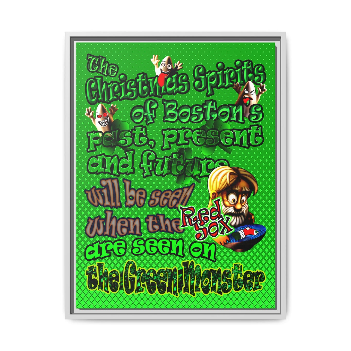 christmas spirits of boston - framed canvas art (logo green)