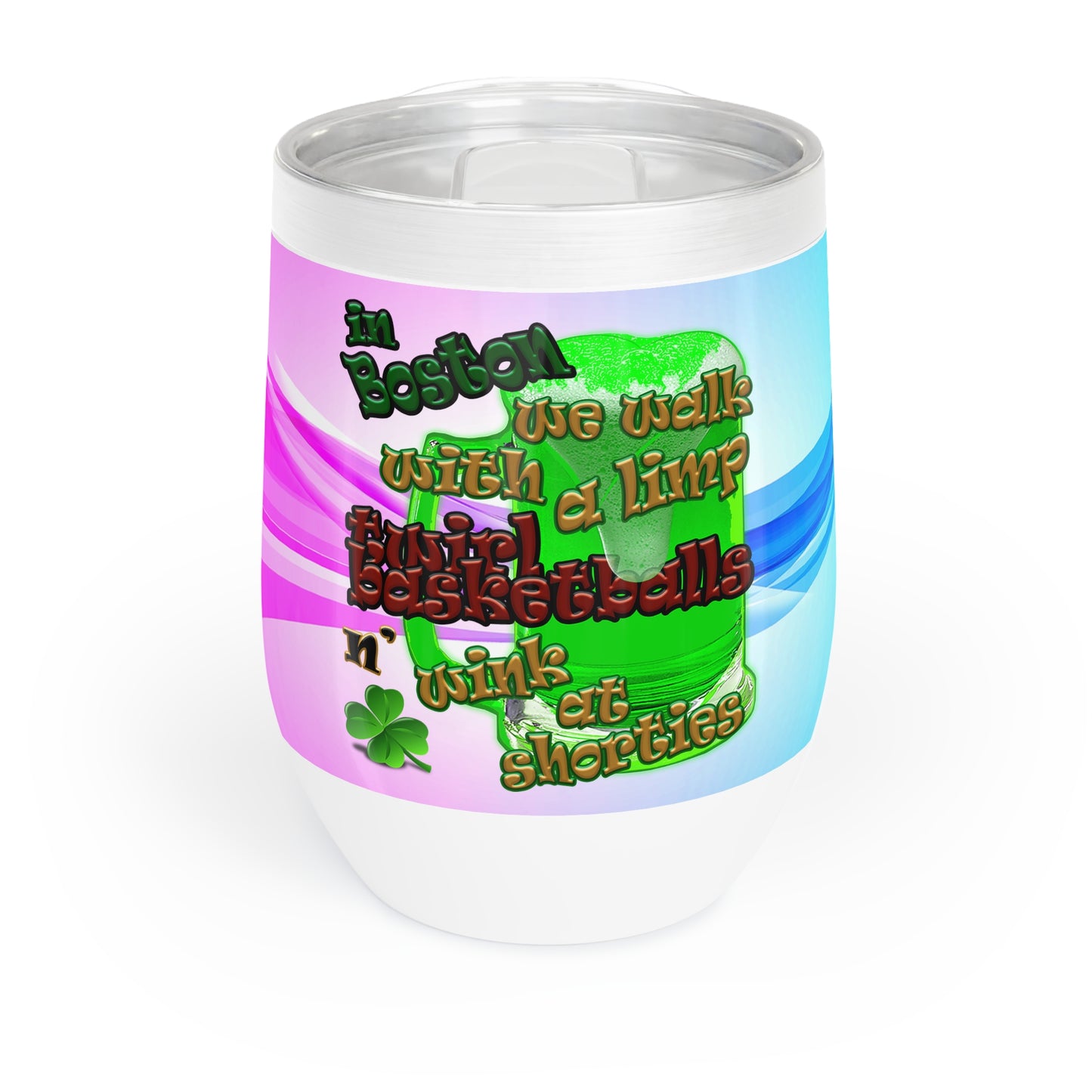 celtics logo - Chill Wine Tumbler (light blue-pink wave)