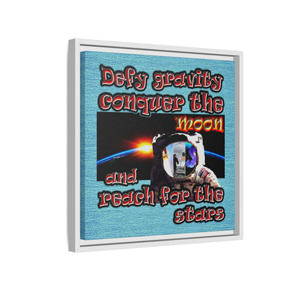 defy conquer reach - framed canvas art (faded blue)