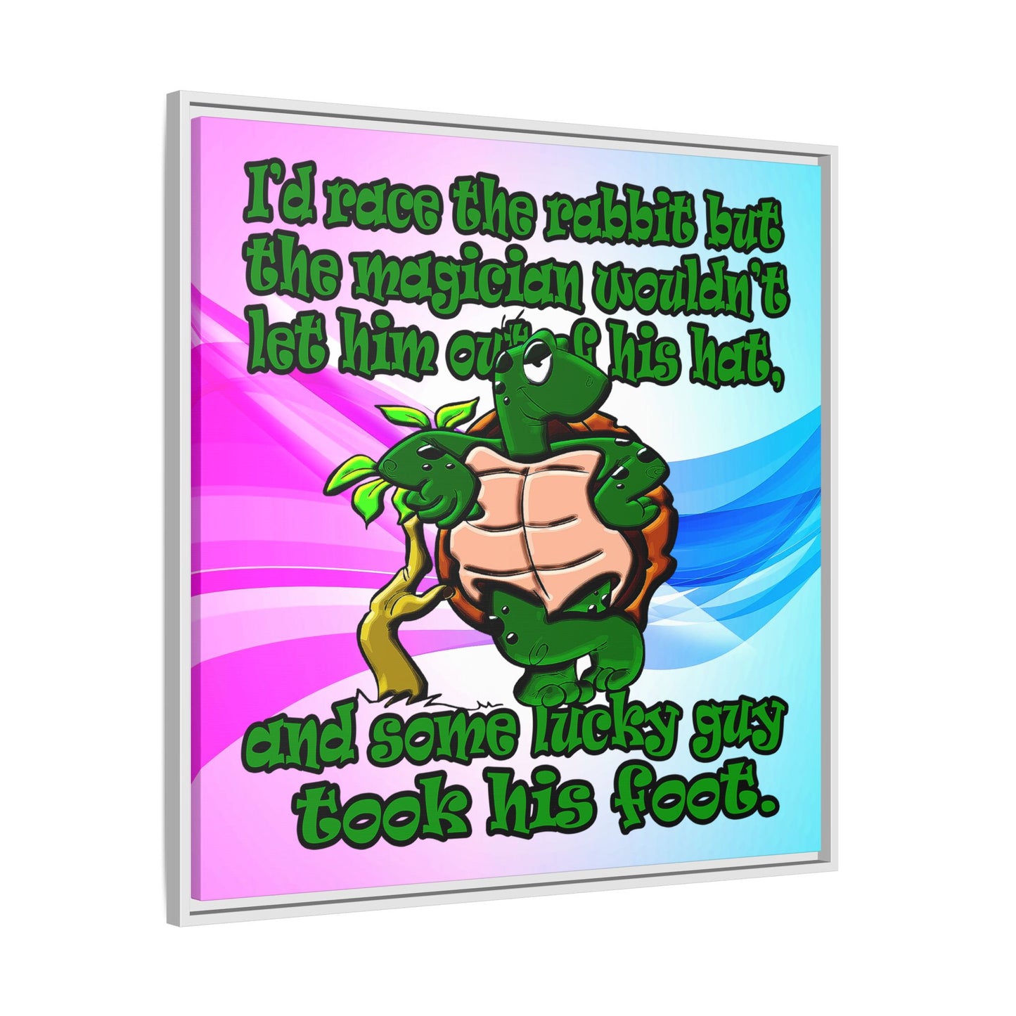 turtle race - framed canvas art (light blue-pink wave)