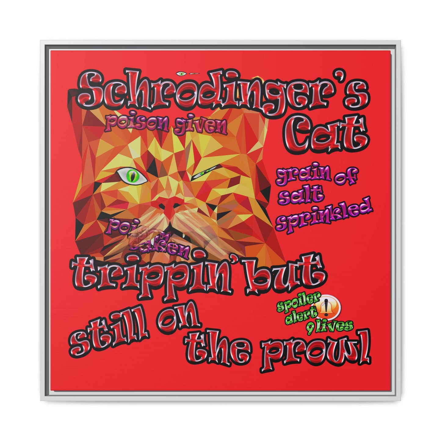 schrodinger's cat - framed canvas art (red)