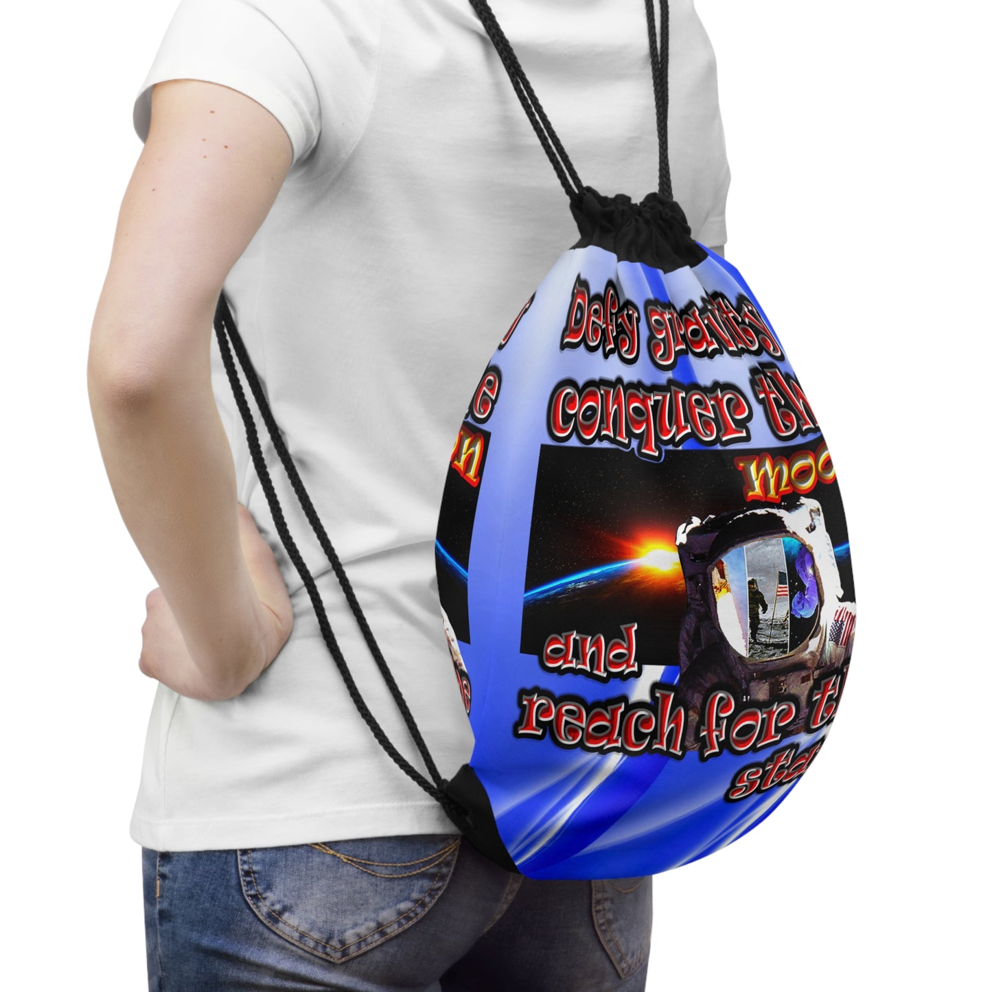 defy conquer reach - Drawstring Bag (blue-white wave)