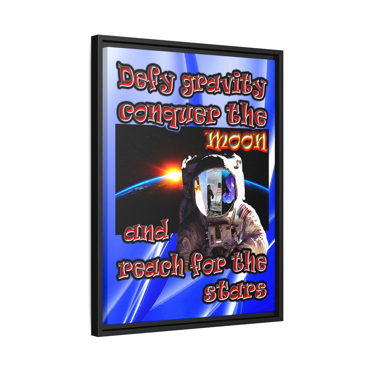defy conquer reach - framed canvas art (blue-white wave)