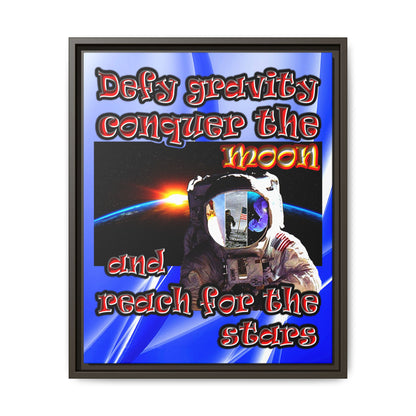 defy conquer reach - framed canvas art (blue-white wave)