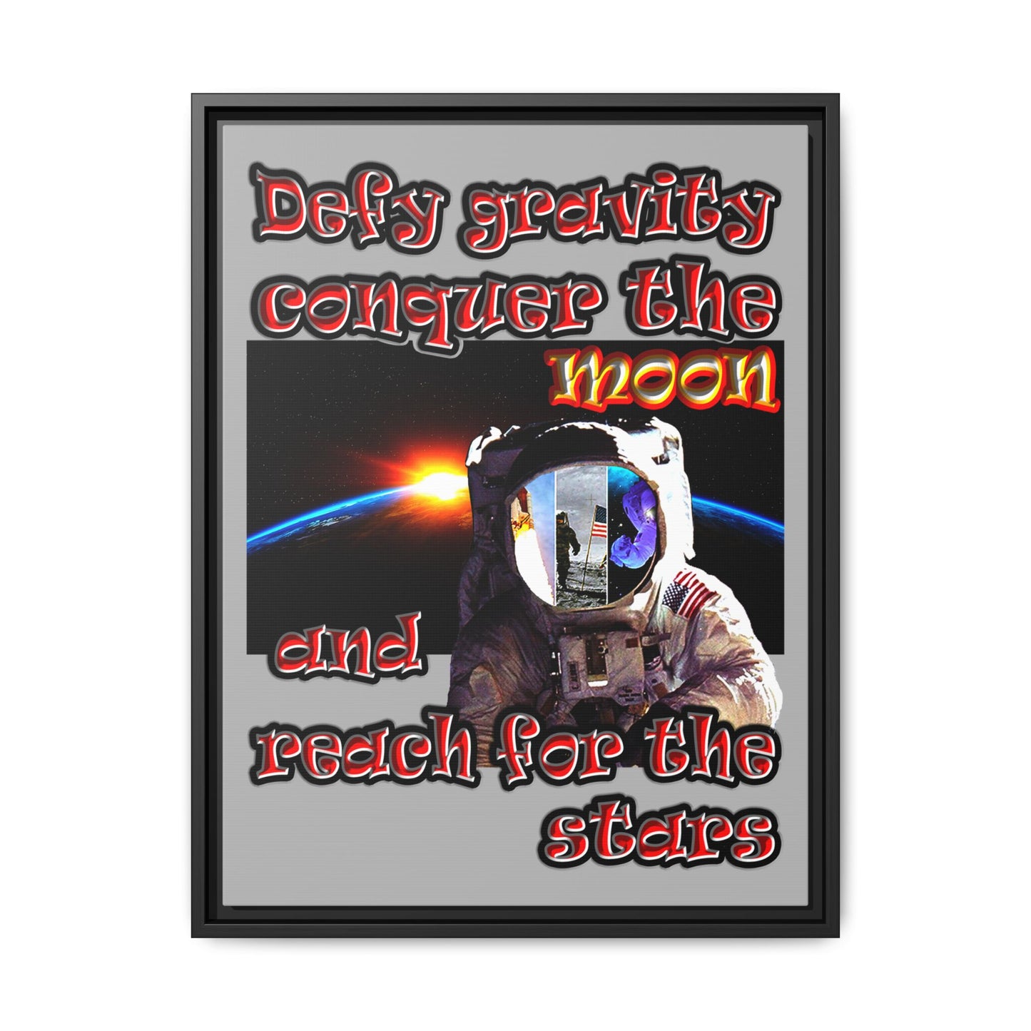 defy conquer reach - framed canvas art (light grey)