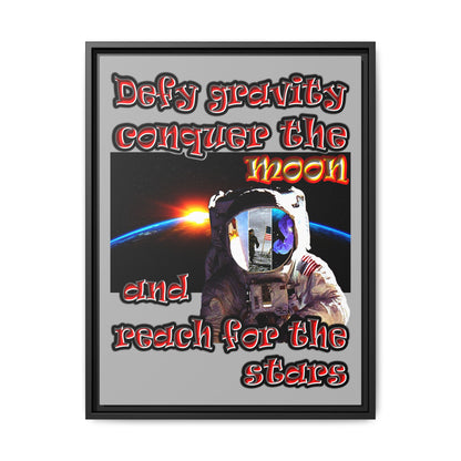defy conquer reach - framed canvas art (light grey)