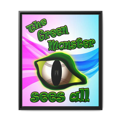 green monster - framed canvas art (light blue-pink wave)