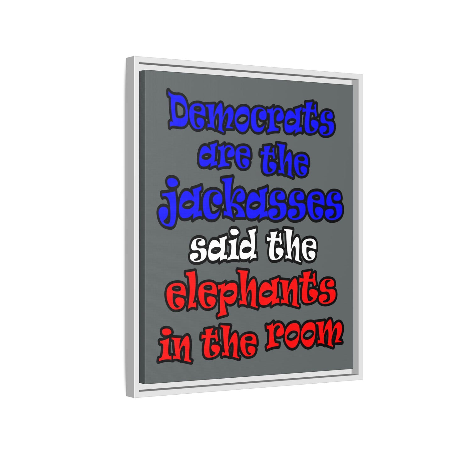donkeys and elephants - framed canvas art (dark grey)