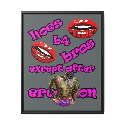 hoes b4 bros - framed canvas art (dark grey)