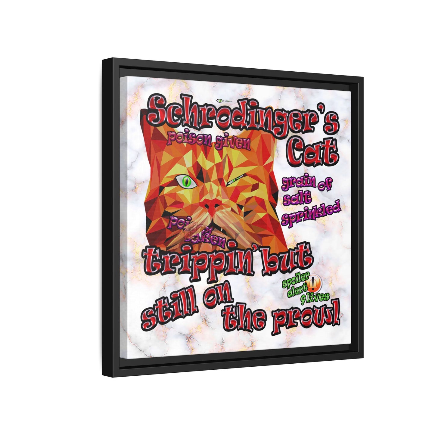 schrodinger's cat - framed canvas art (white marble)