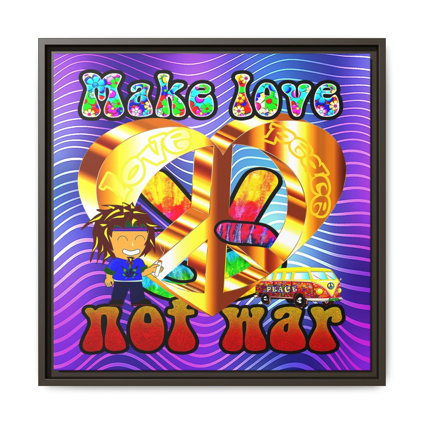 love peace - framed canvas art (purple wave)