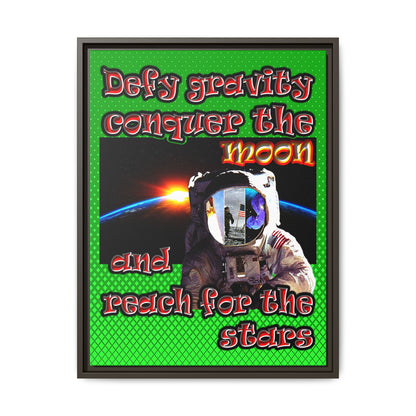 defy conquer reach - framed canvas art (logo green)