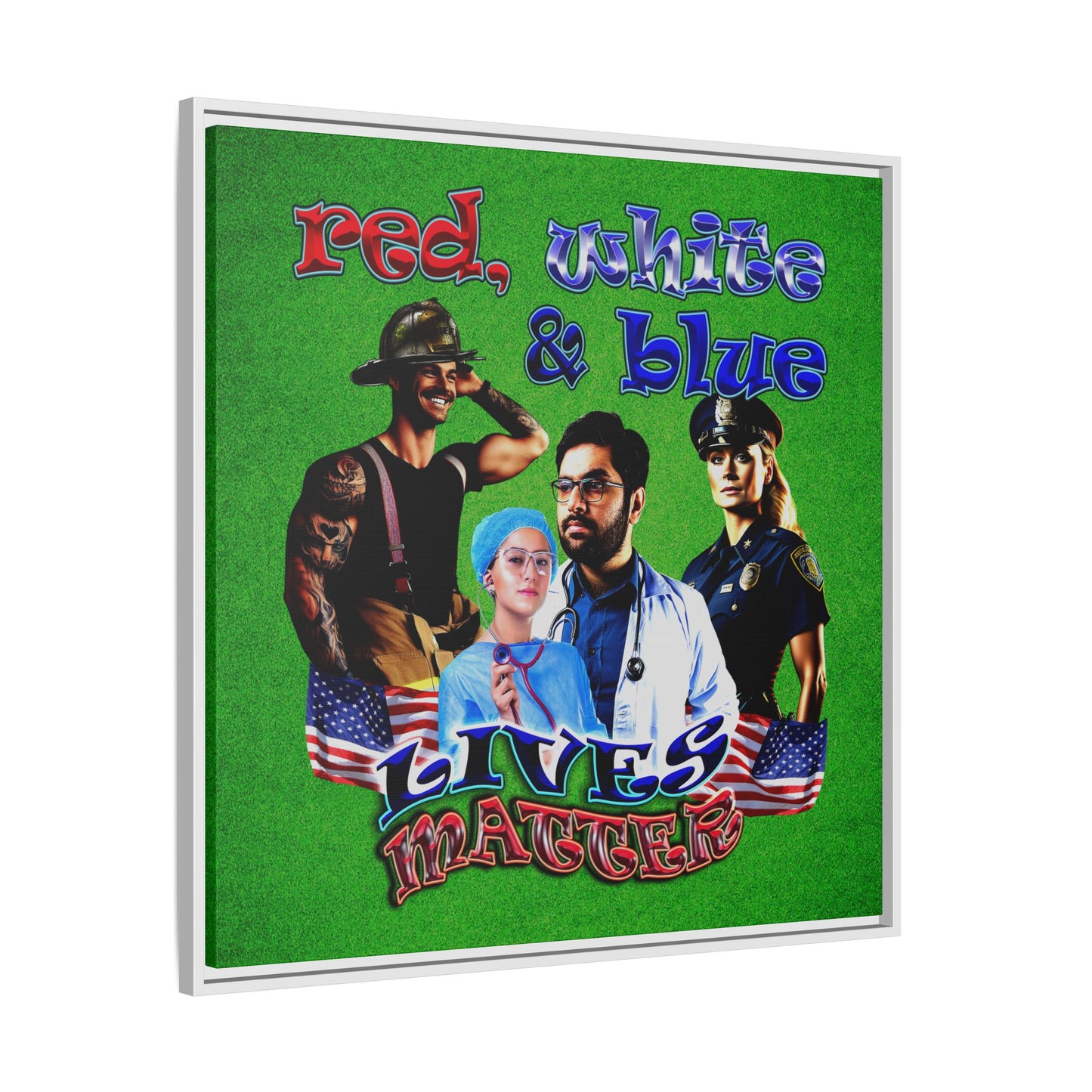 rw&b lives matter - framed canvas art (green turf)