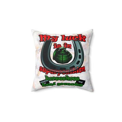my luck - Faux Suede Square Pillow - (white marble)