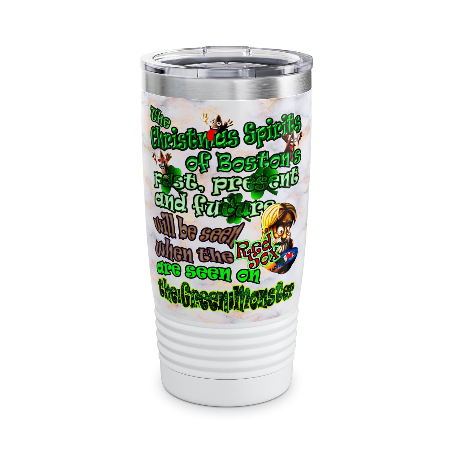 christmas spirits of boston - Ringneck Tumbler, 20oz (white marble)