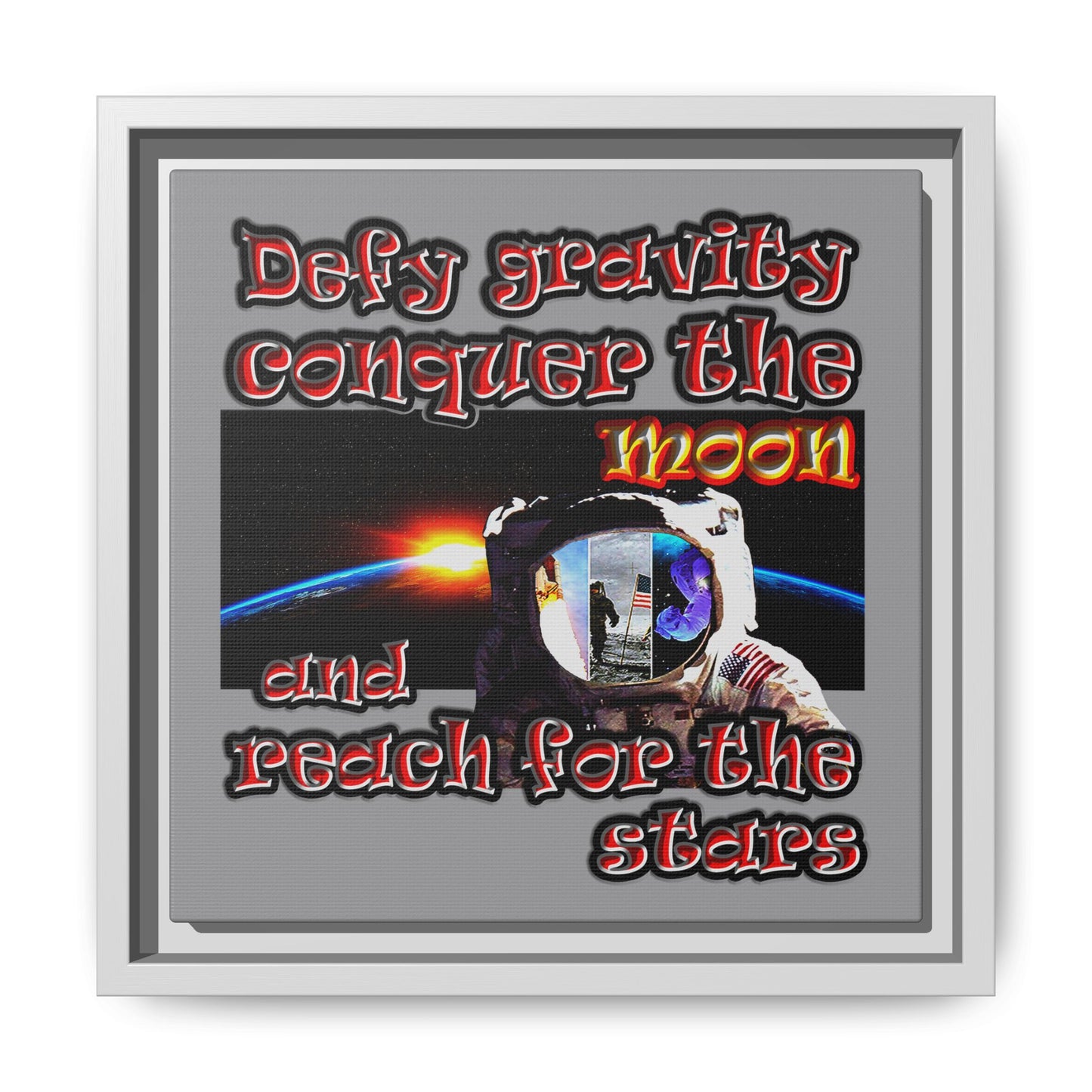 defy conquer reach - framed canvas art (grey)