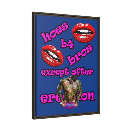 hoes b4 bros - framed canvas art (dark blue)