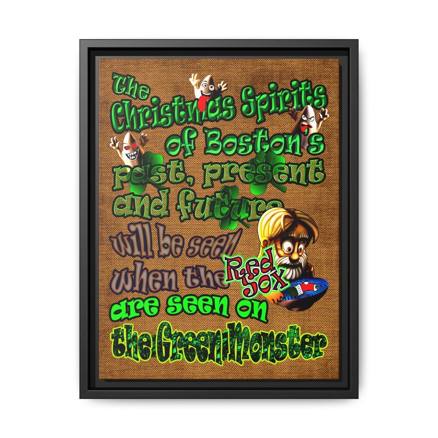 christmas spirits of boston - framed canvas art (brown papyrus)