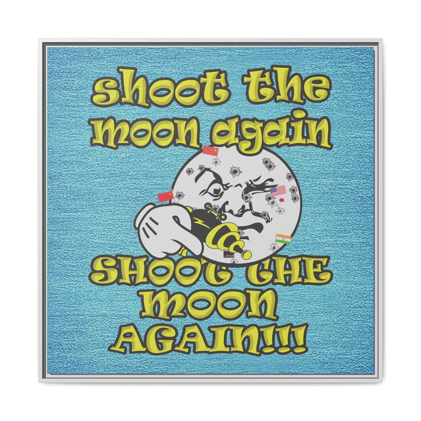 shoot the moon again - framed canvas art (faded blue)