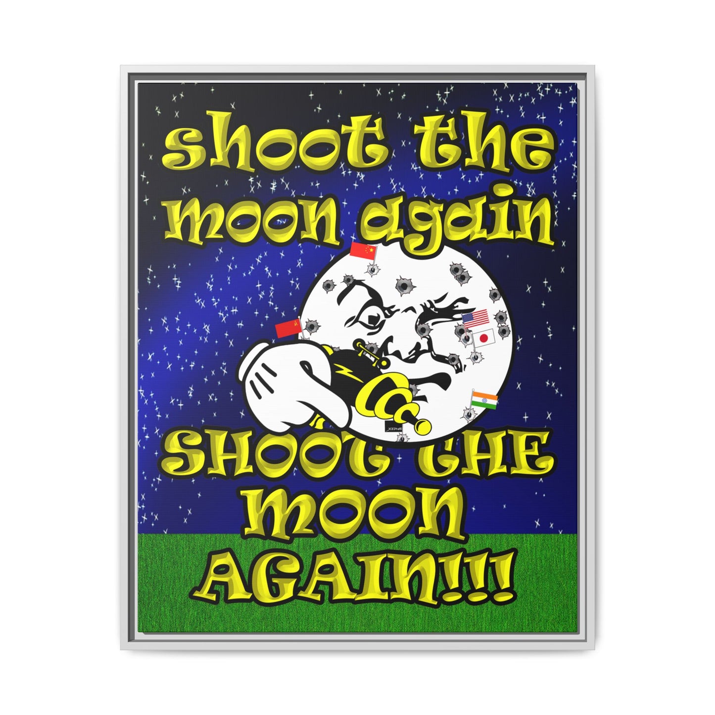 shoot the moon again - framed canvas art ('snoops' background)