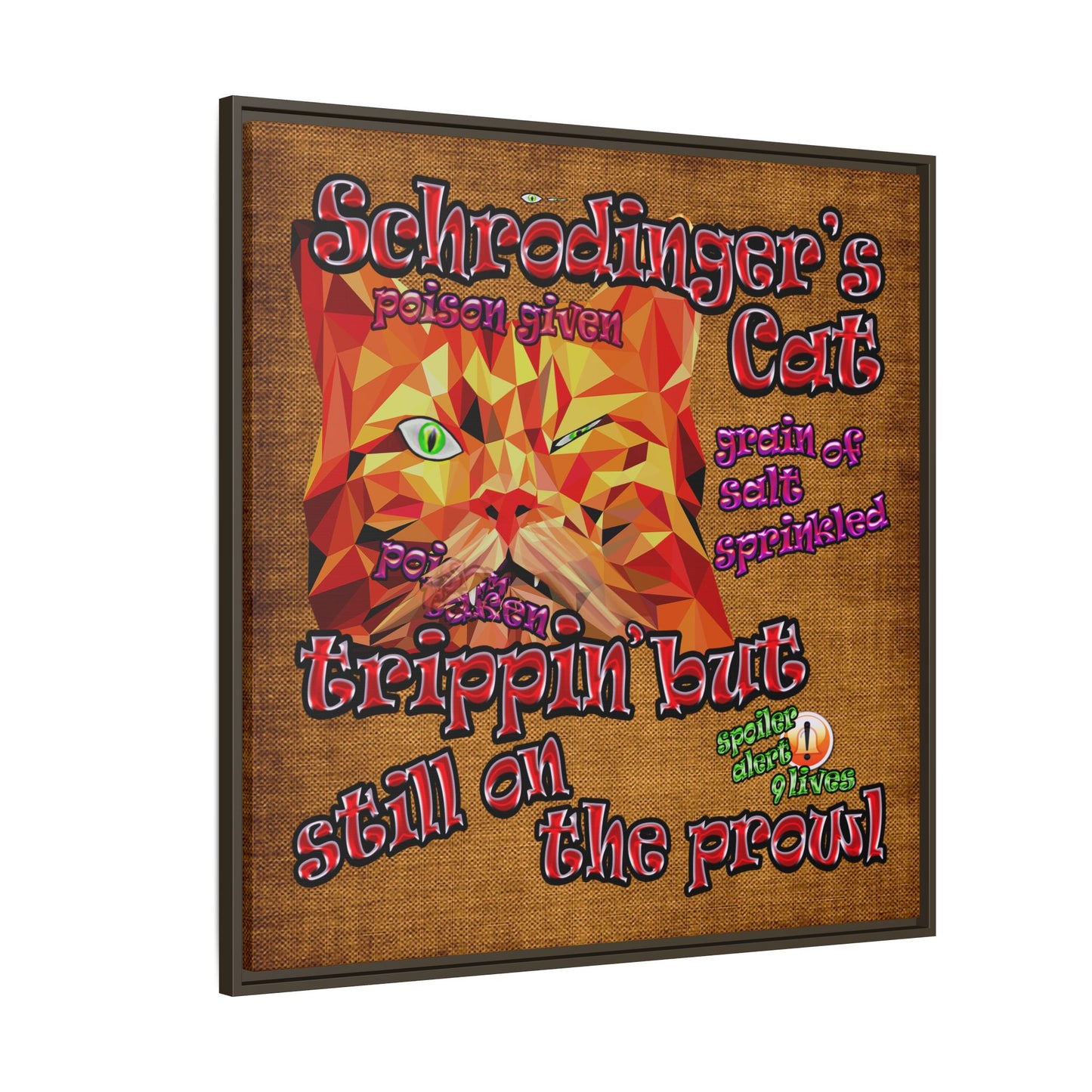 schrodinger's cat - framed canvas art (brown papyrus)