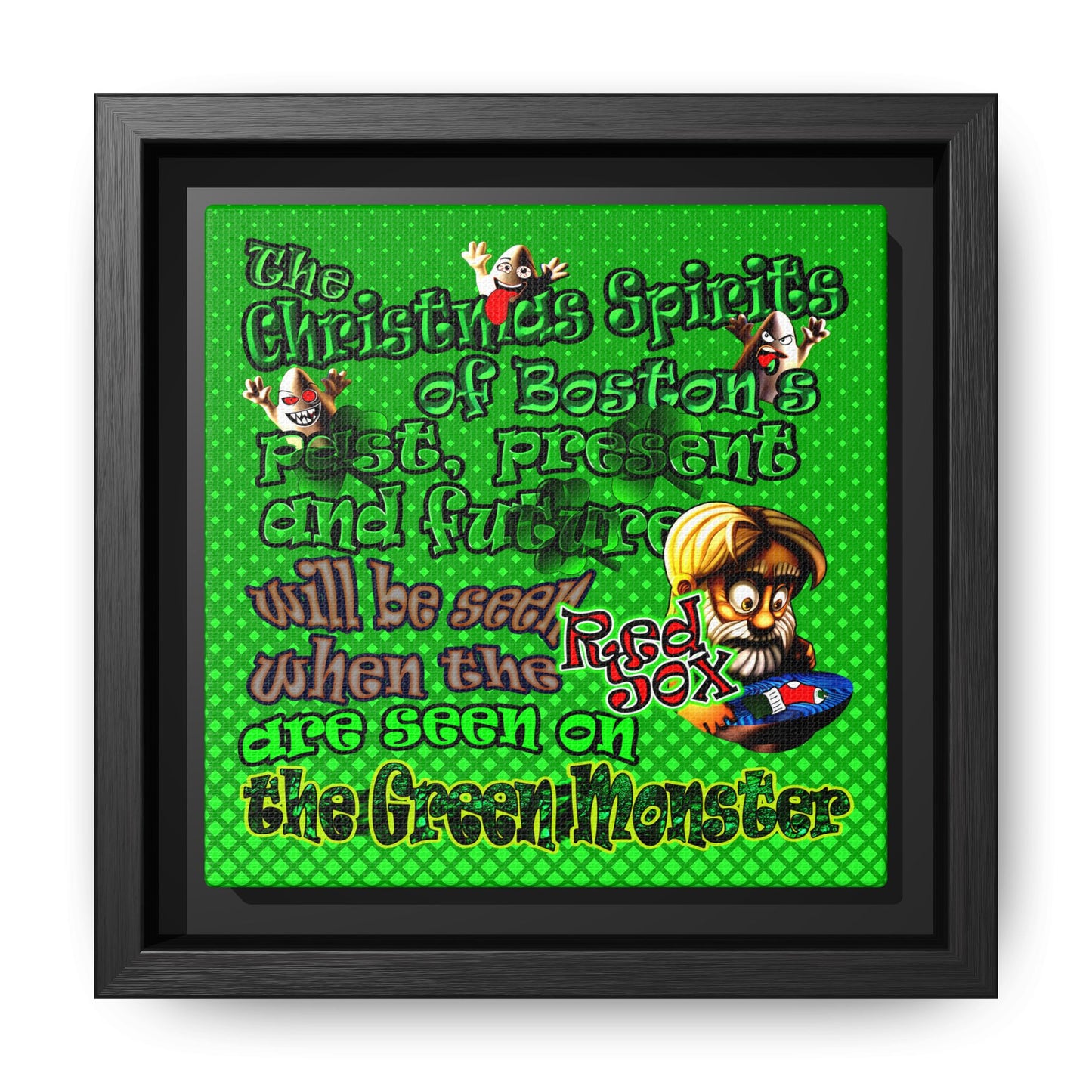 christmas spirits of boston - framed canvas art (logo green)