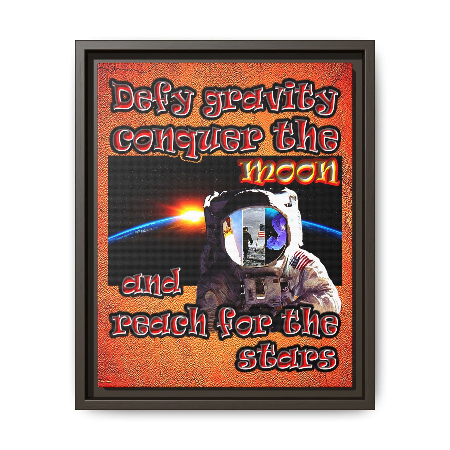 defy conquer reach - framed canvas art (burnt orange)