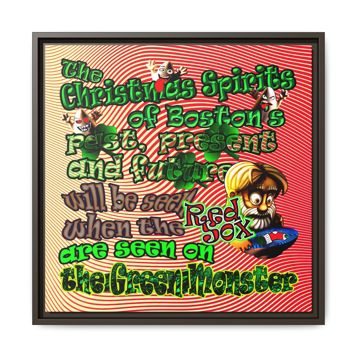christmas spirits of boston - framed canvas art (yellow-orange wave)