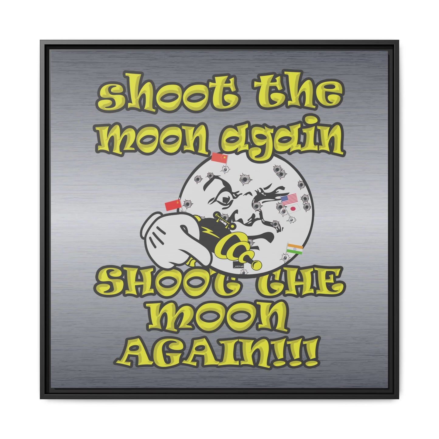 shoot the moon again - framed canvas art (brushed nickel)