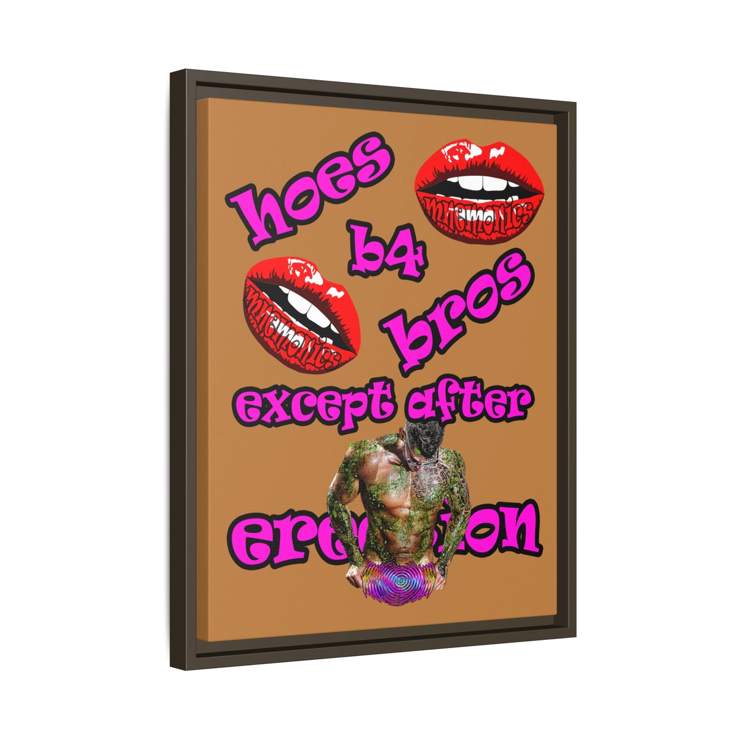 hoes b4 bros - framed canvas art (light brown)