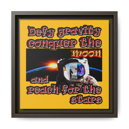 defy conquer reach - framed canvas art (yellow)