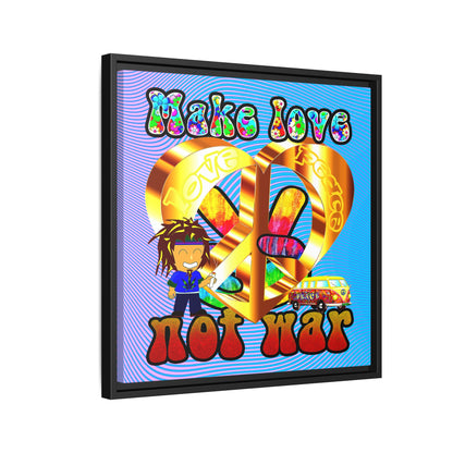 love peace - framed canvas art (light blue-purple wave)